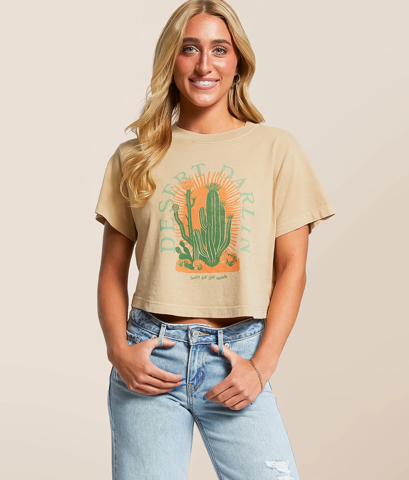 Girl Dangerous Desert Darlin' Cropped T-Shirt Tan Outlet