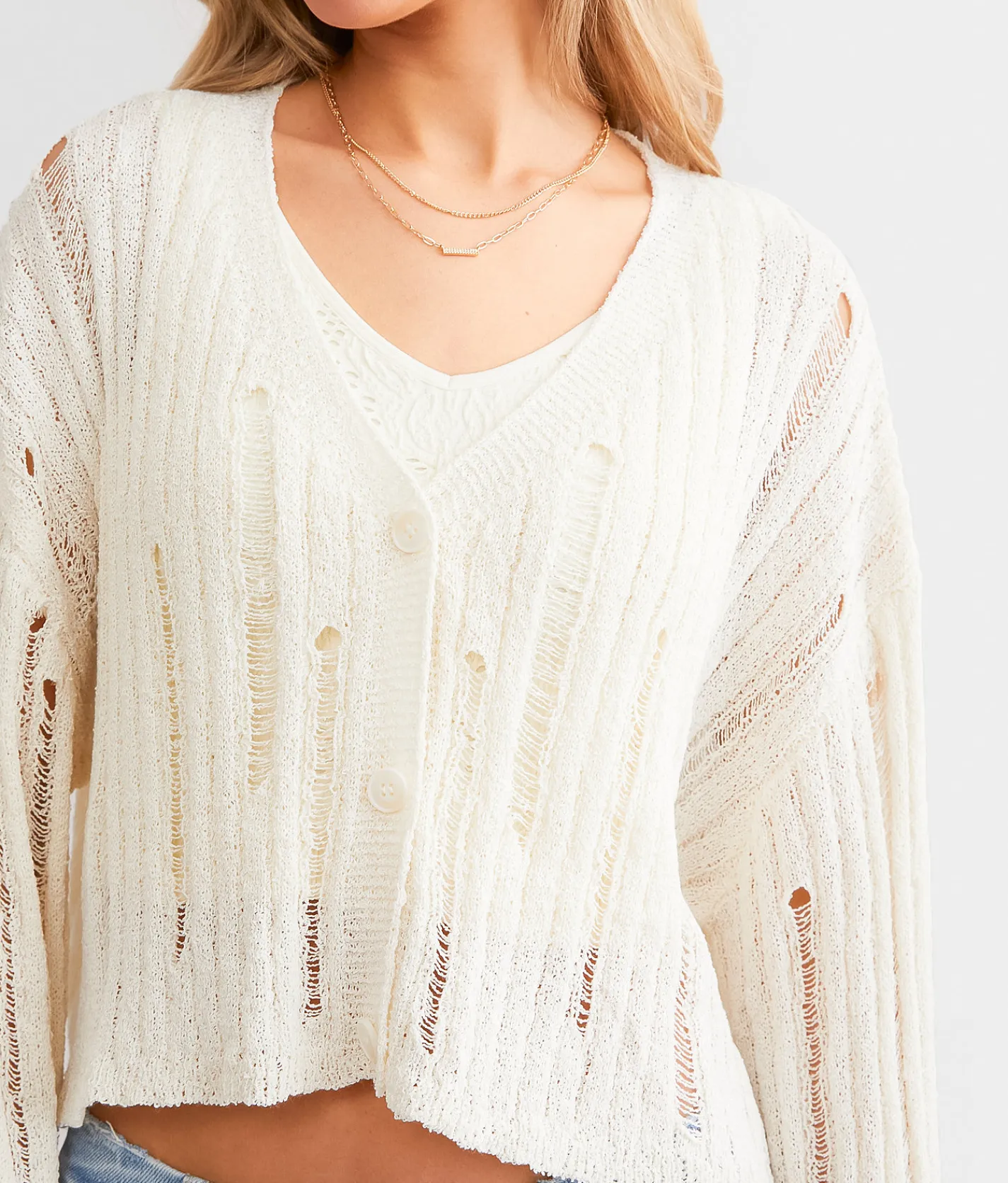 Hyfve Destructed Cardigan Sweater Blue New