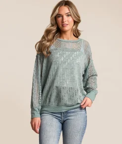 Tops | Daytrip Destructed Crochet Top Oil Blue