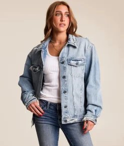 HIDDEN Destructed Denim Jacket Light Wash Hot