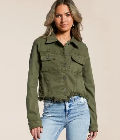 HIDDEN Destructed Denim Jacket Olive