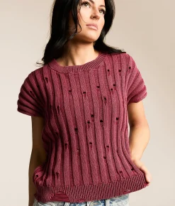 Gilded Intent Destructed Dolman Sweater Burgandy Online