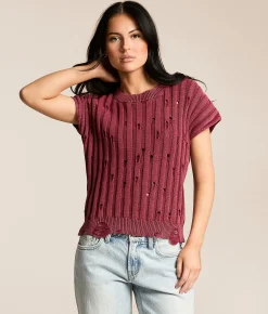 Gilded Intent Destructed Dolman Sweater Burgandy Online