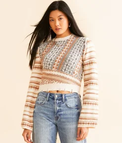 Gilded Intent Destructed Mixed Print Sweater Cream Rust Best