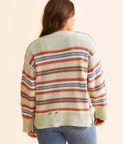 Timing Destructed Mix Striped Sweater Cream Mauve Sale