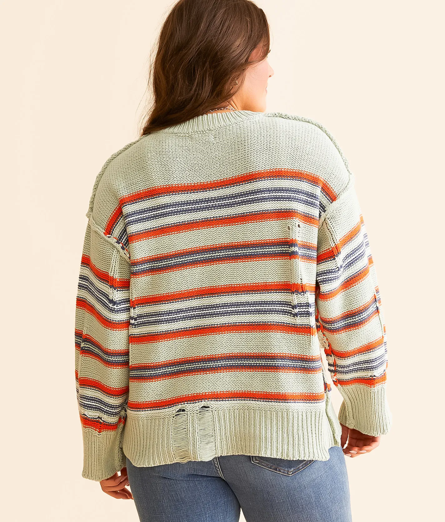 Timing Destructed Mix Striped Sweater Cream Mauve Sale