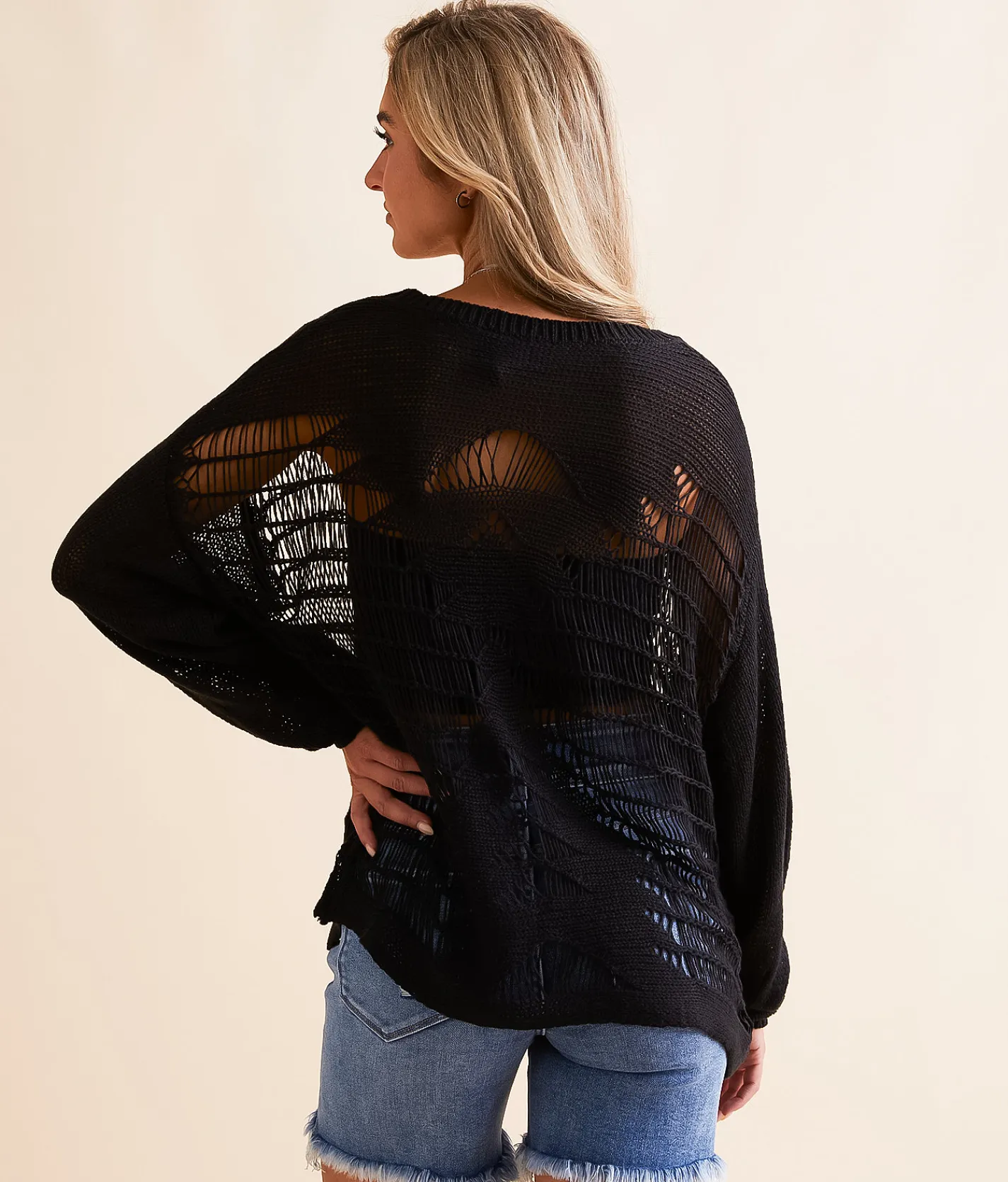Tops | Daytrip Destructed Sweater Black