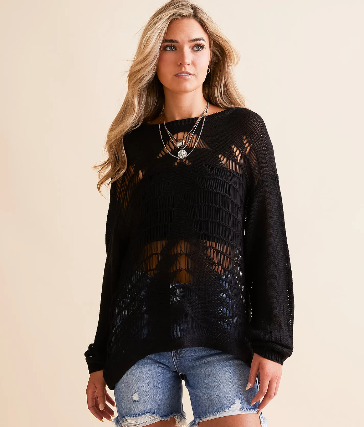 Tops | Daytrip Destructed Sweater Black