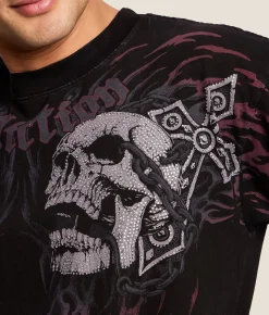 Affliction Destruction T-Shirt Black Lava Wash Discount
