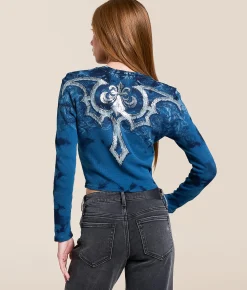 Tops | Affliction Detail Cropped Thermal Aegean Blue Tea Stain