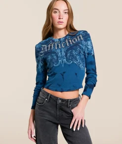 Tops | Affliction Detail Cropped Thermal Aegean Blue Tea Stain