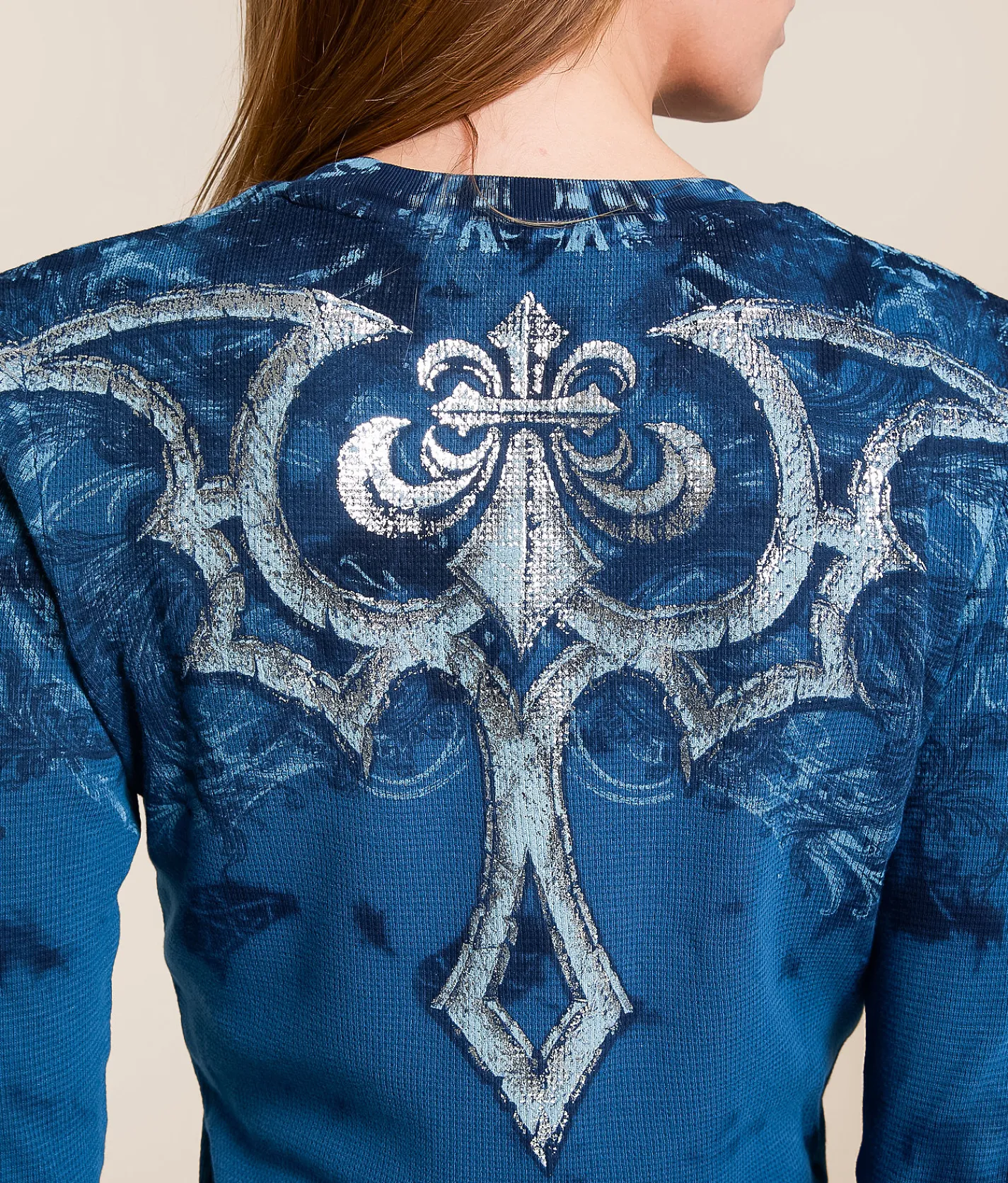 Tops | Affliction Detail Cropped Thermal Aegean Blue Tea Stain