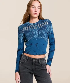 Tops | Affliction Detail Cropped Thermal Aegean Blue Tea Stain