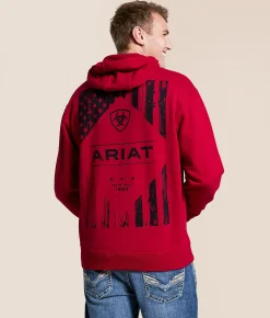 Tops | Ariat Diamond Flag Hooded Sweatshirt Red