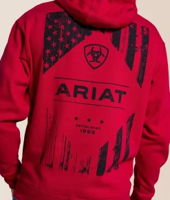 Tops | Ariat Diamond Flag Hooded Sweatshirt Red