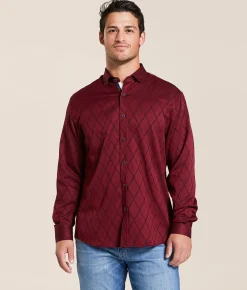 Tops | Eight X Diamond Print Shirt Burgundy
