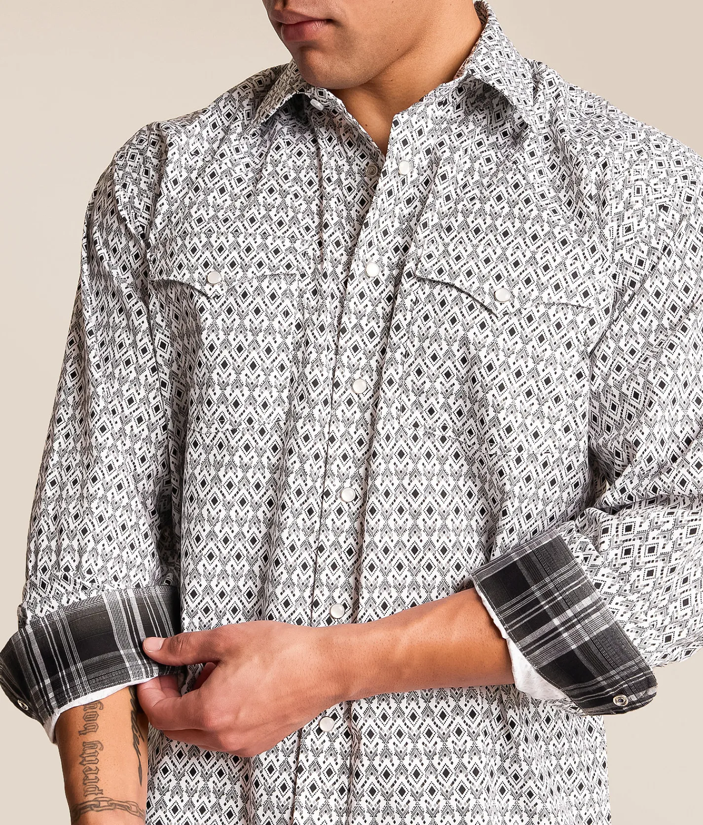 Panhandle Slim Diamond Print Stretch Shirt White Hot