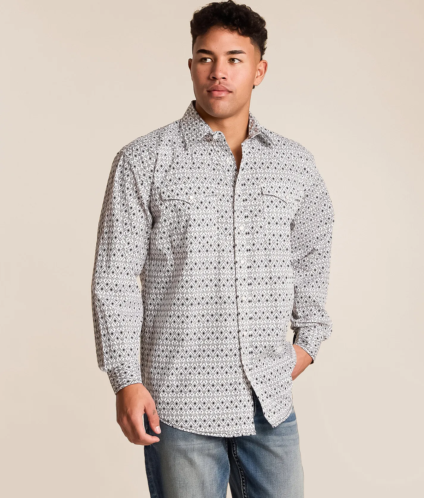 Panhandle Slim Diamond Print Stretch Shirt White Hot