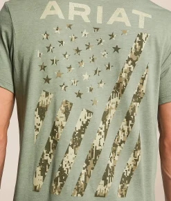 Tops|Graphic T-Shirts | Ariat Digibias Flag T-Shirt Olive Heather