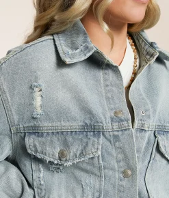 Tops|Coats & Jackets | Signature 8 Distressed Denim Shacket Medium Denim