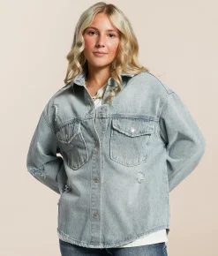 Tops|Coats & Jackets | Signature 8 Distressed Denim Shacket Medium Denim