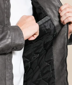 Buckle Black Distressed Faux Leather Jacket Grey Online