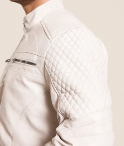 Buckle Black Distressed Faux Leather Jacket Cream Online