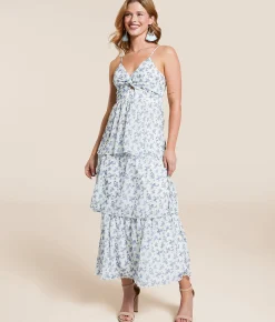 Dresses | Willow & Root Ditsy Floral Tiered Midi Dress White Blue