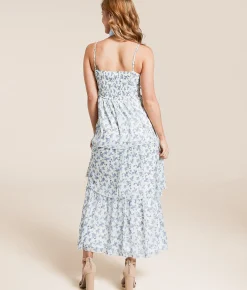 Dresses | Willow & Root Ditsy Floral Tiered Midi Dress White Blue