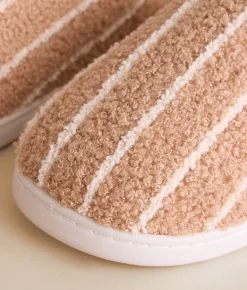 Mia Ditza Striped Slipper Taupe And Cream Hot