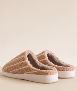 Mia Ditza Striped Slipper Taupe And Cream Hot