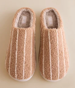 Mia Ditza Striped Slipper Taupe And Cream Hot