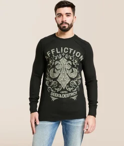 Tops|Graphic T-Shirts | Affliction Divine Wrath Reversible Thermal Deep Depths Black
