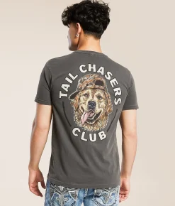Tops|Graphic T-Shirts | Tail Chasers Club Dog Hat T-Shirt Pepper Pigment Dye