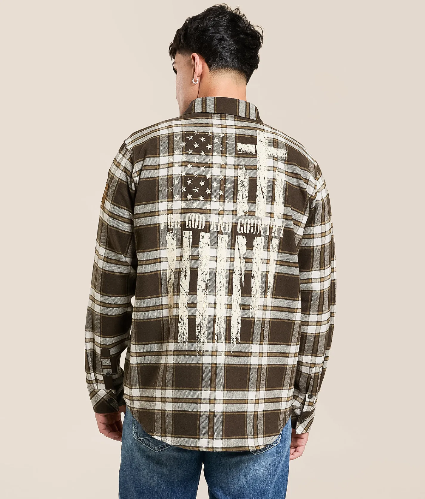 Howitzer Dog Tags Flannel Shirt Brown Grey Online