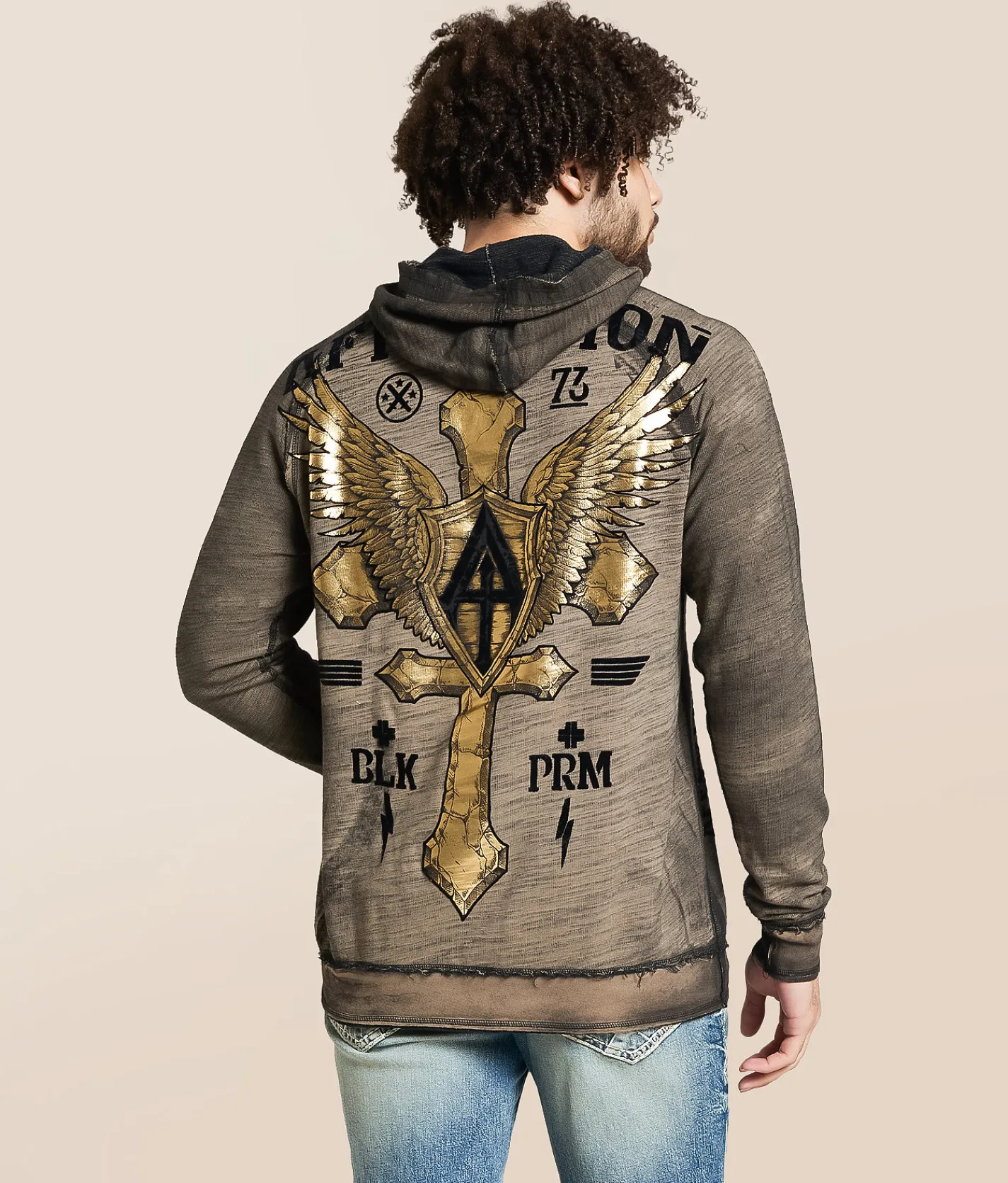 Tops | Affliction Do It Again Reversible Hoodie Timberwolf Black