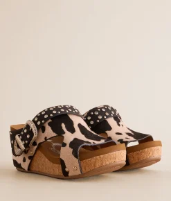 Very G Dolly Cow Print Wedge Sandal Black New