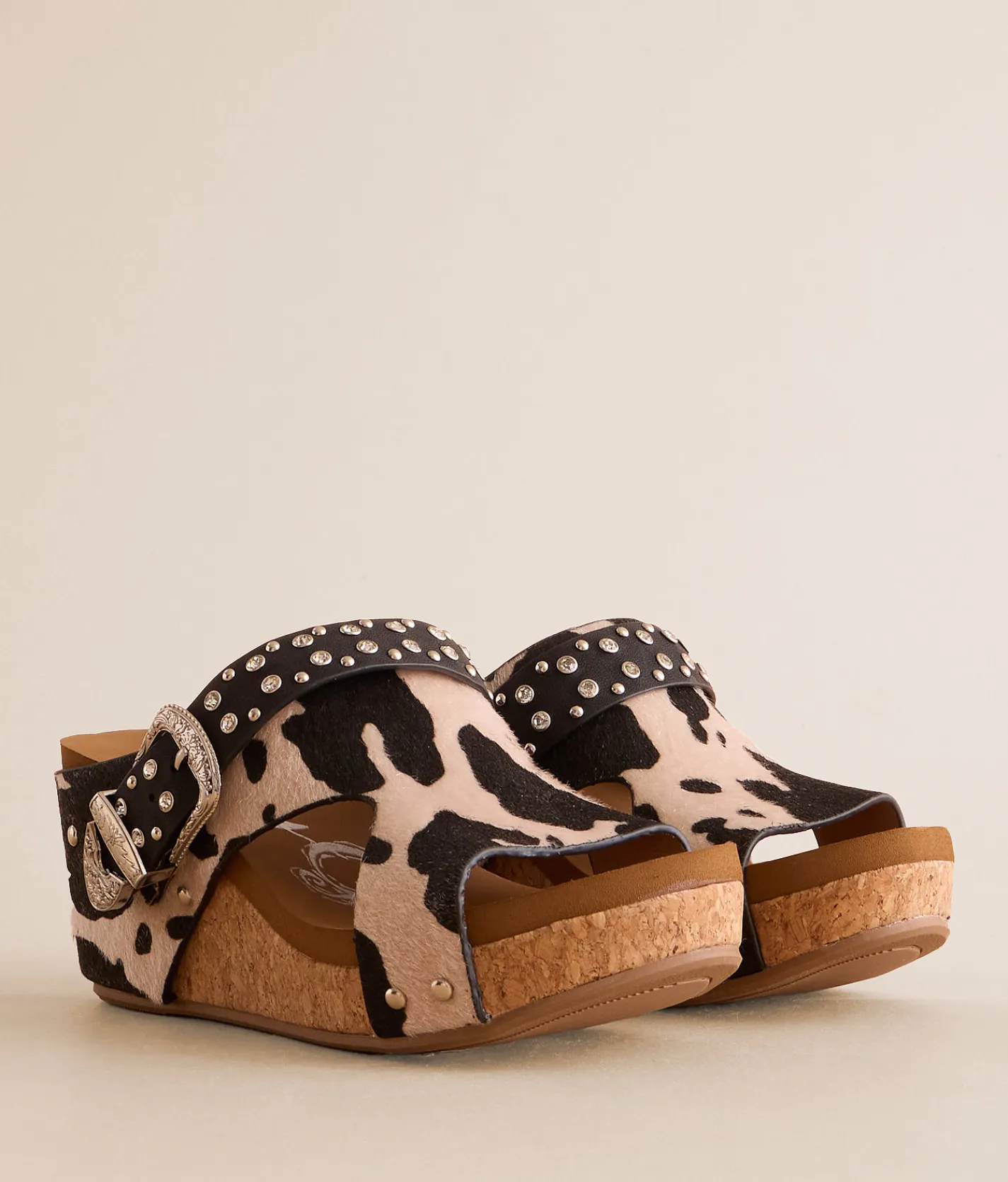 Very G Dolly Cow Print Wedge Sandal Black New
