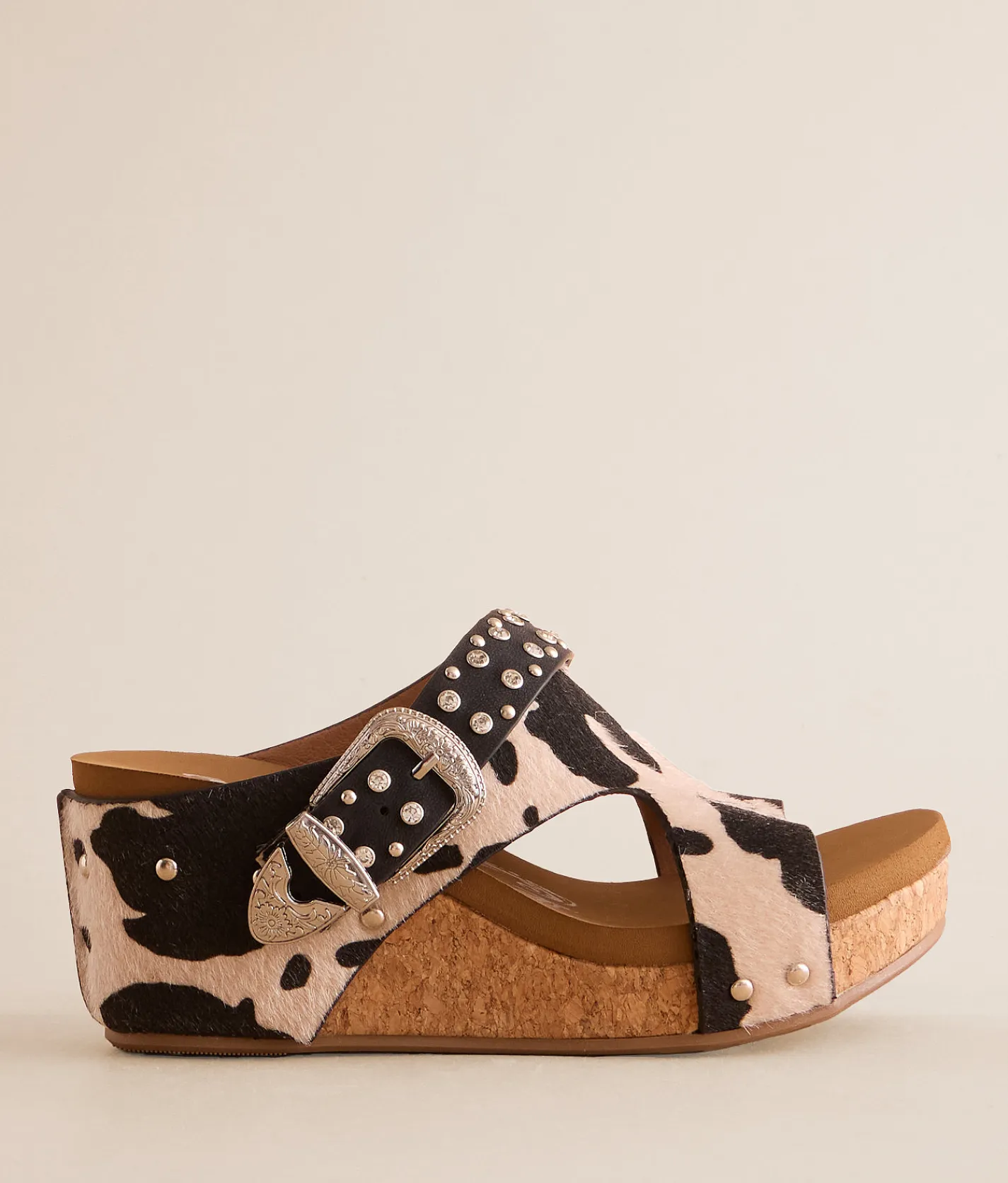 Very G Dolly Cow Print Wedge Sandal Black New