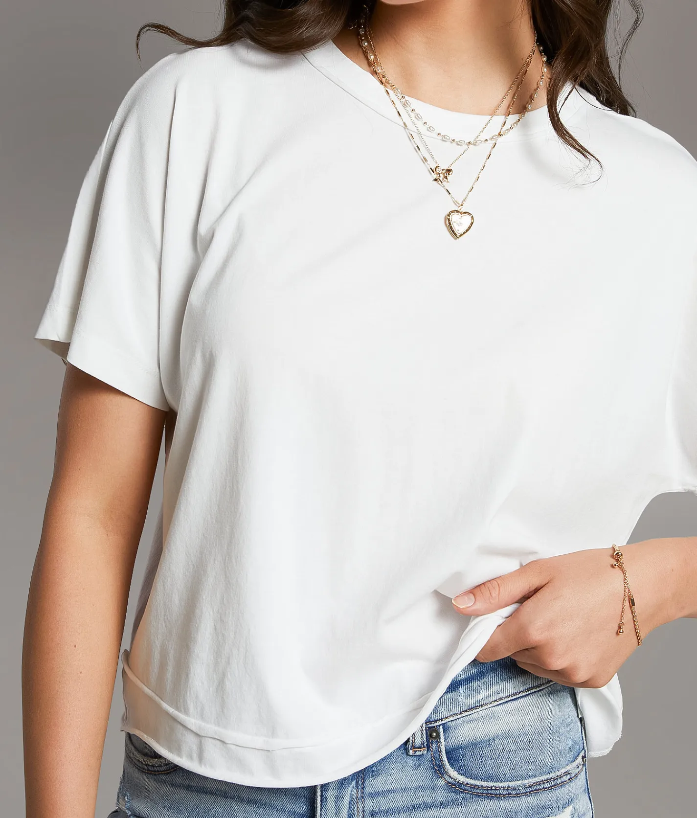 BKE Dolman Cropped T-Shirt White