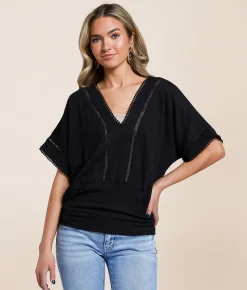 Tops | Daytrip Dolman Eyelet Top Black