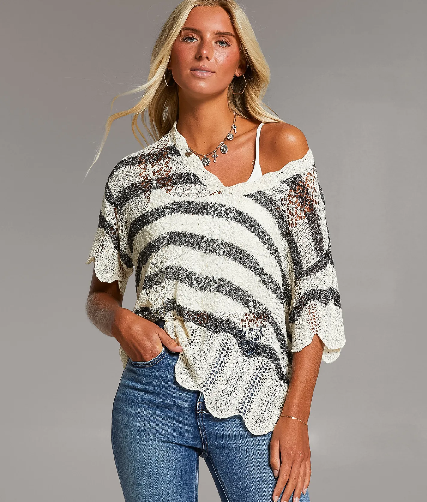 Tops | BKE Dolman Striped Sweater Navy Cream