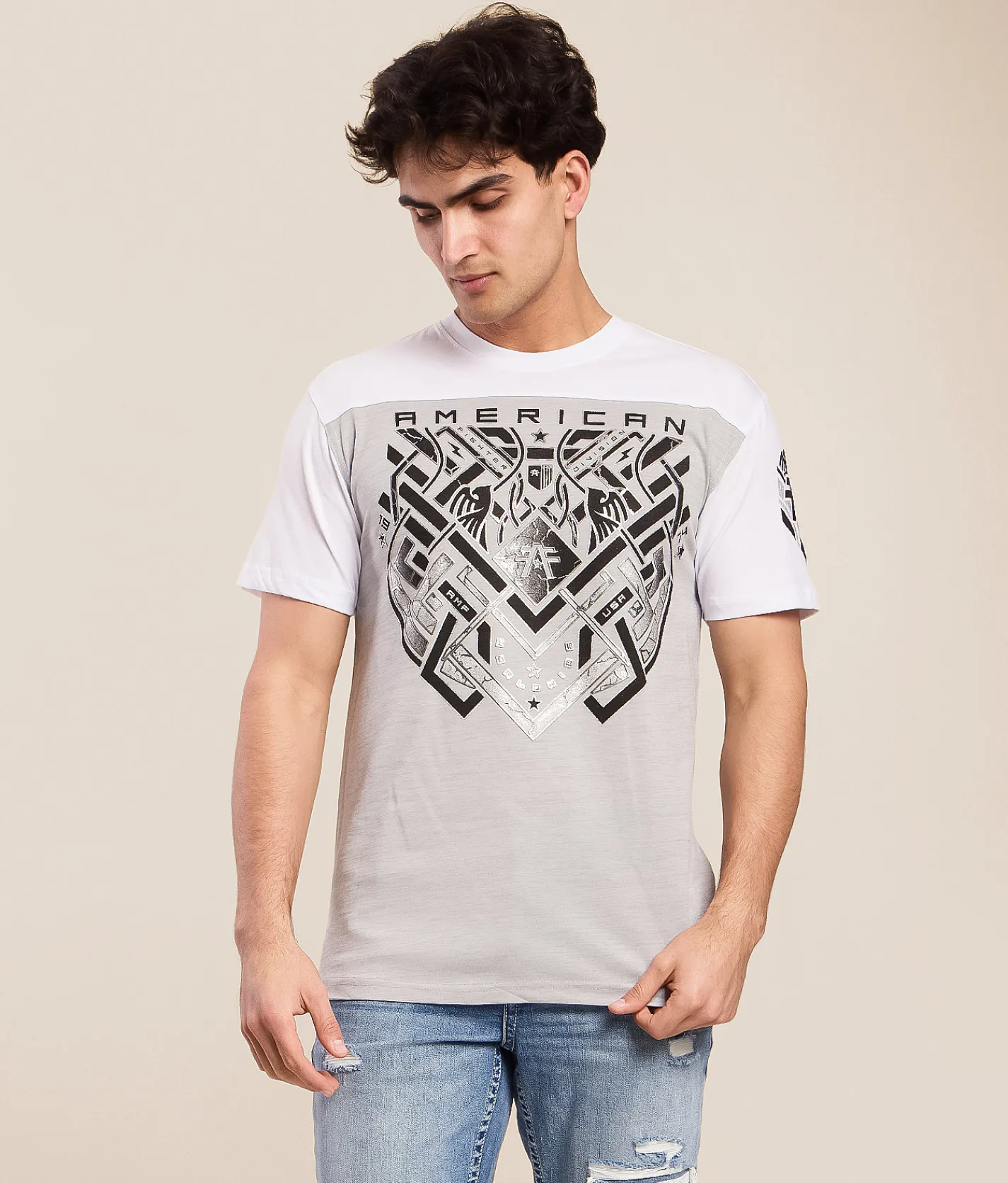 American Fighter Dolton T-Shirt Heather Grey White Outlet