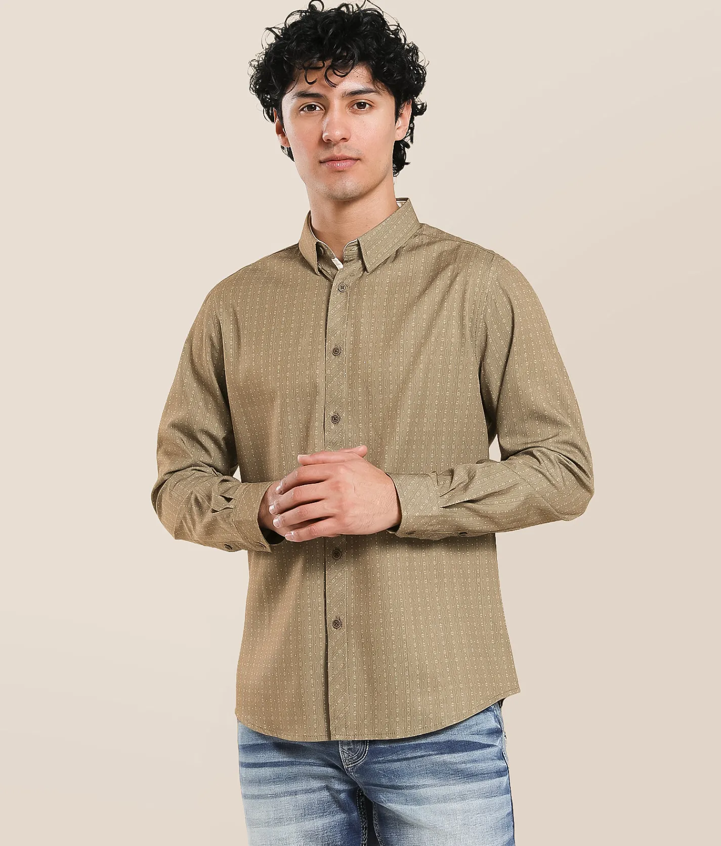 J.B. Holt Dot Sdard Performance Stretch Shirt Tan