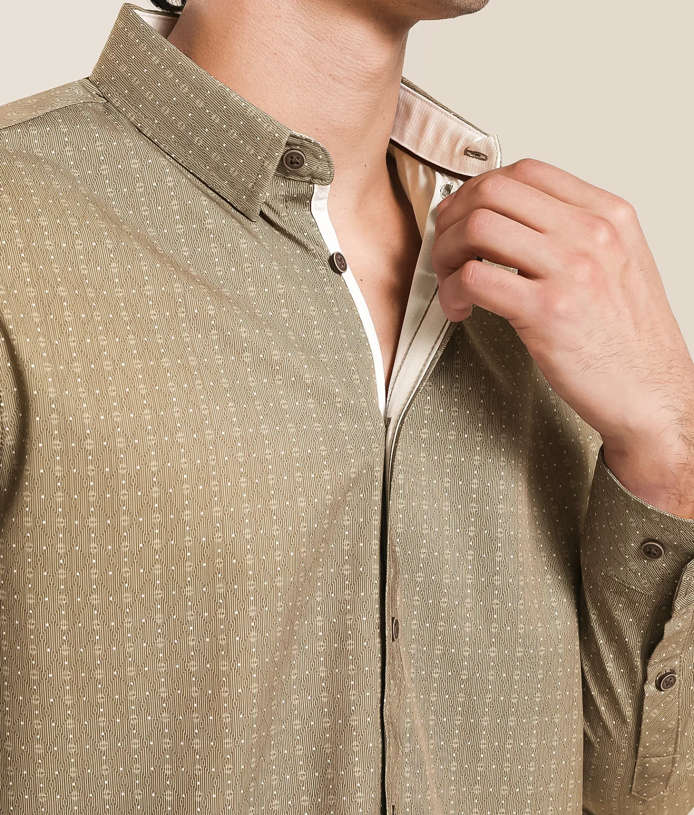J.B. Holt Dot Sdard Performance Stretch Shirt Tan