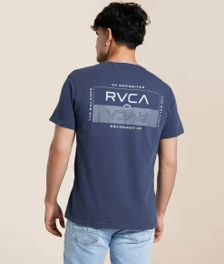 RVCA Double Bar Split T-Shirt Moody Blue Outlet