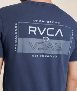 RVCA Double Bar Split T-Shirt Moody Blue Outlet