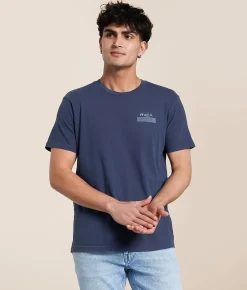 RVCA Double Bar Split T-Shirt Moody Blue Outlet