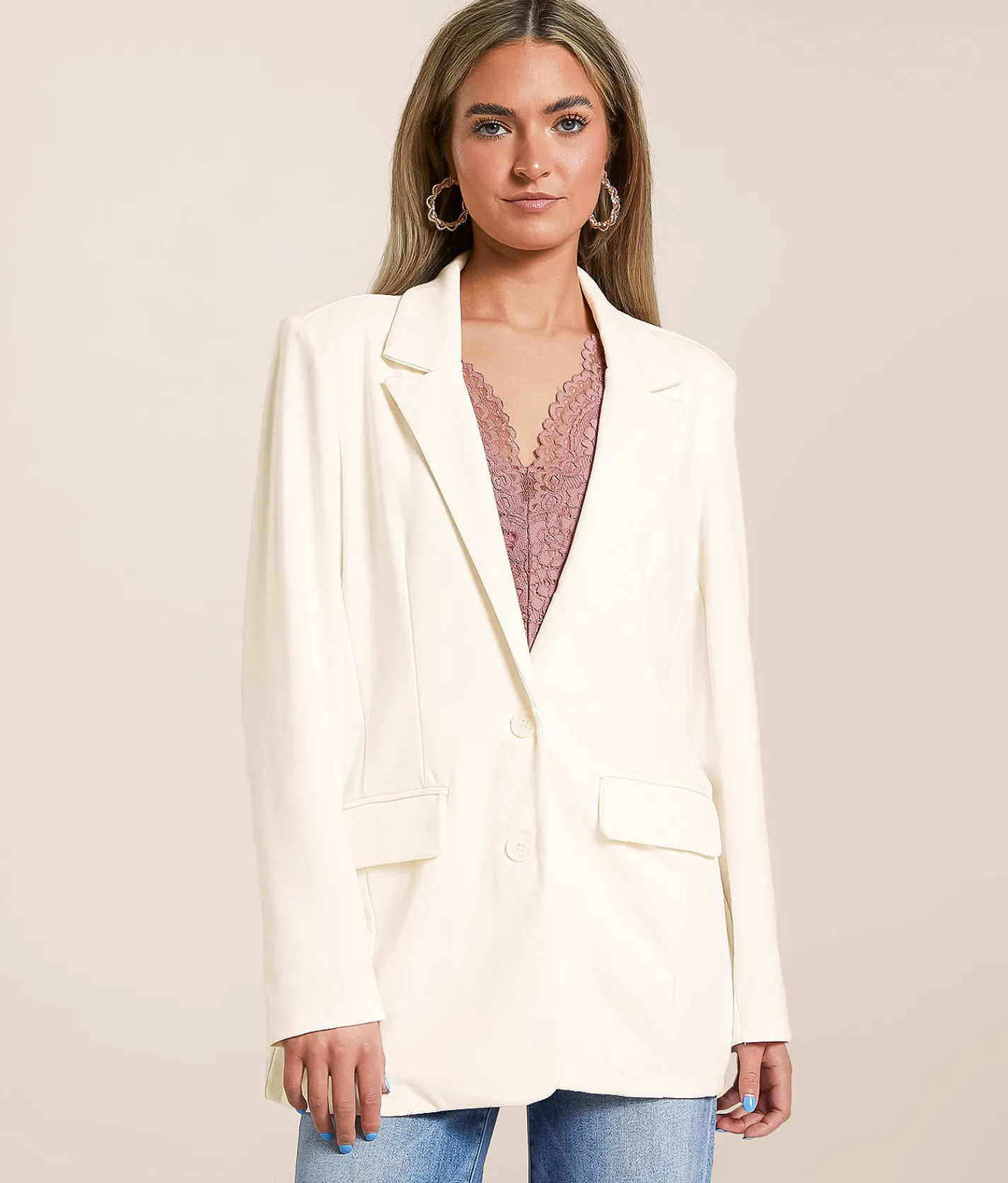 Stoosh Double Button Knit Blazer Off White Sale