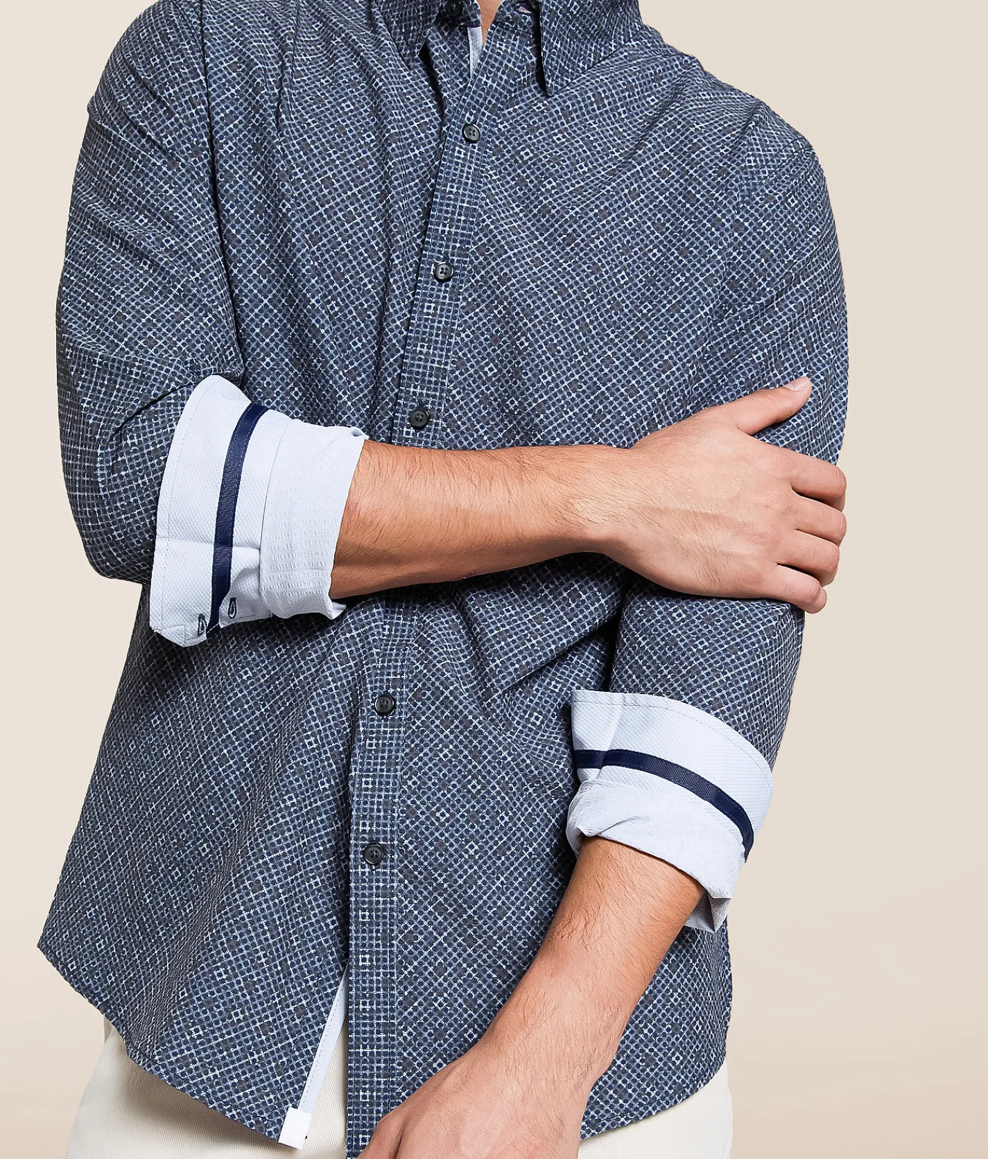 Tops | J.B. Holt Double Print Athletic Performance Stretch Shirt Asphalt